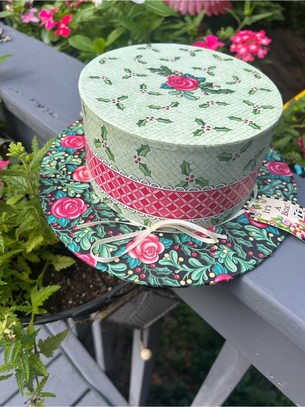 Mary Engelbreit Floral Decorative Round Hat Gift Box - Pink & Green